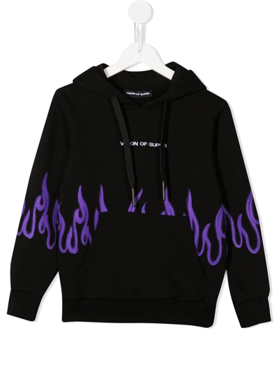 Shop Vision Of Super Spray Flames-print Hoodie In Black