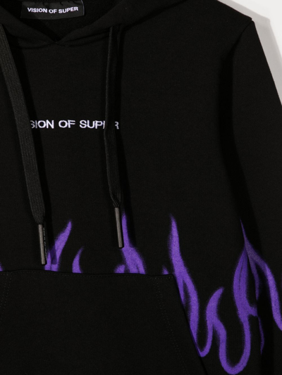 Shop Vision Of Super Spray Flames-print Hoodie In Black