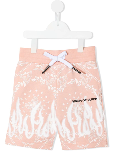 Shop Vision Of Super Spray Flames Bandana-print Shorts In Pink