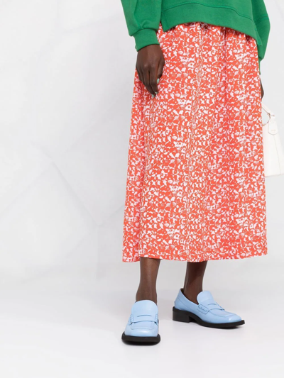 Shop Ganni Floral-print A-line Skirt In Orange