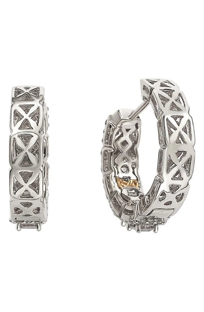 Suzy Levian Cz Huggie Hoop Earrings In White