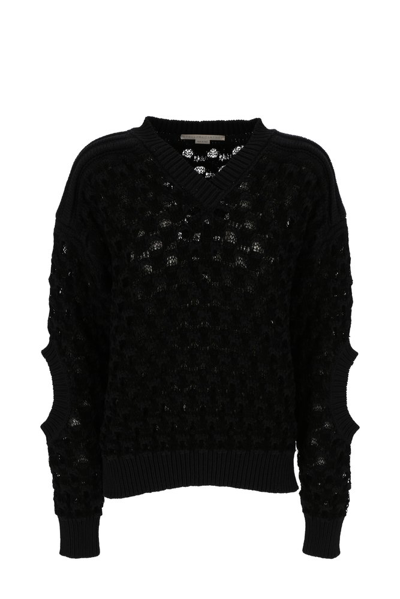 Shop Stella Mccartney Textured Mesh Knit Sweater In Black