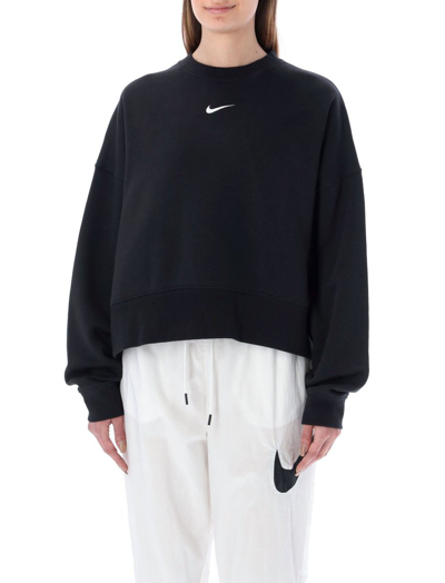 Shop Nike Swoosh Logo Embroidered Crewneck Sweatshirt In Black