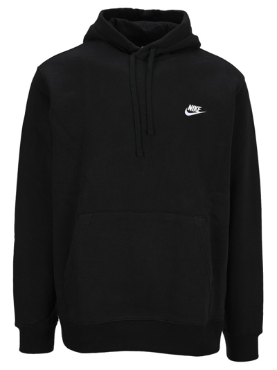 Shop Nike Sportswear Club Logo Embroidered Hoodie In Black