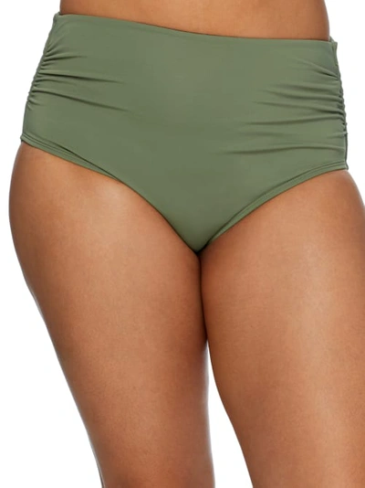 Shop Coco Reef Classic Solid Fold-over High-waist Bikini Bottom In Palm Green