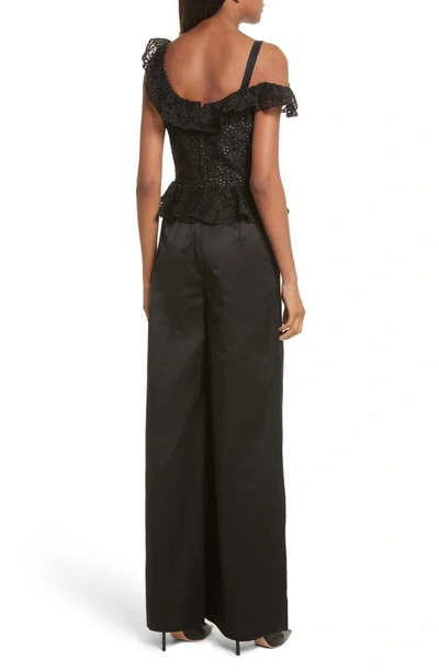 Shop Rebecca Taylor Malorie Off The Shoulder Embroidered Silk Jumpsuit In Black