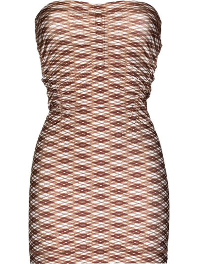 Shop Knwls Skinn Argyle-print Strapless Mini Dress In Braun