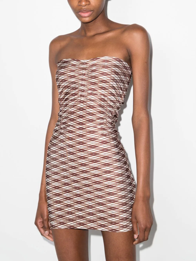 Knwls Skinn Argyle-print Strapless Mini Dress In Braun