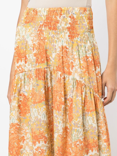 Shop Vince Floral Print Midi Skirt In Orange