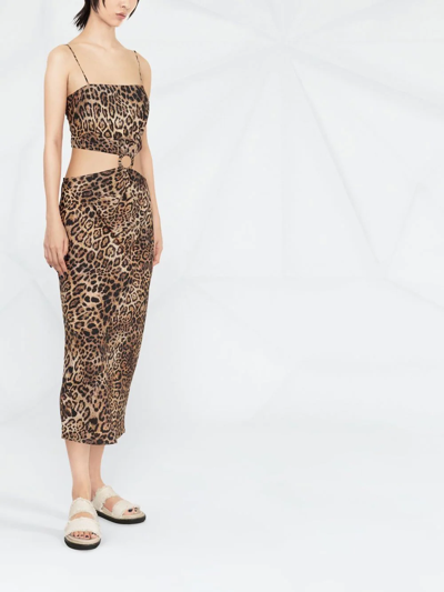 Shop Pinko Leopard-print Cut-out Dress In Braun