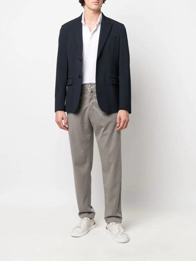 Shop Kiton Logo-patch Straight Trousers In Grey