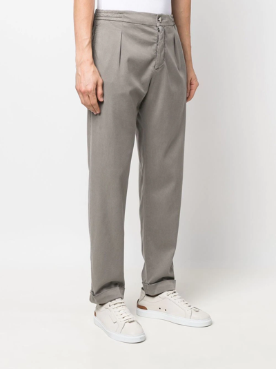 Shop Kiton Logo-patch Straight Trousers In Grey