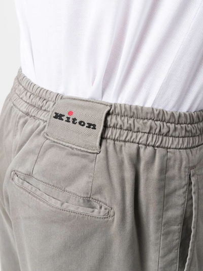 Shop Kiton Logo-patch Straight Trousers In Grey