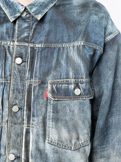 Shop Junya Watanabe Faded Denim Button-up Jacket In Blau