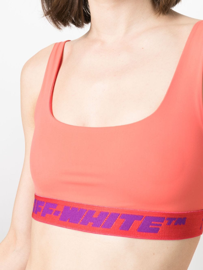 Shop Off-white Logo-underband Cropped Sports Top In Orange