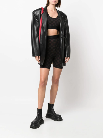 Shop Ambush Monogram-print High-waist Cycling Shorts In Black