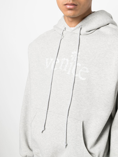 Shop Erl Venice-print Cotton Hoodie In Grey