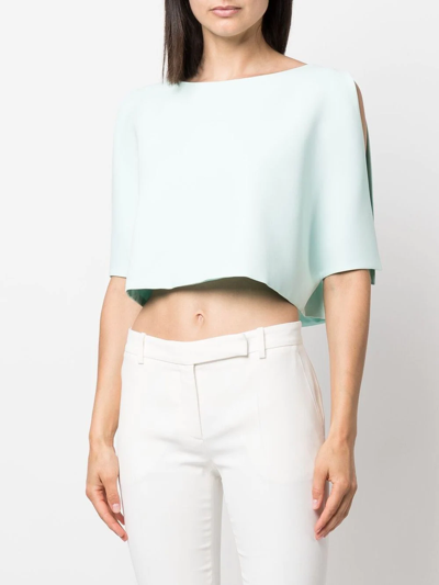 Shop Fely Campo Short-sleeve Silk Blouse In Blue