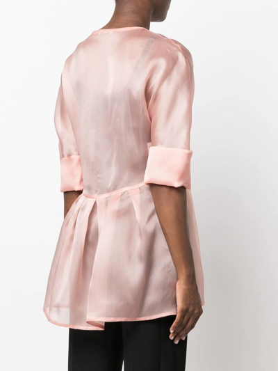 Shop Fely Campo Peplum Silk Top In Pink