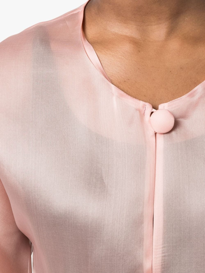 Shop Fely Campo Peplum Silk Top In Pink