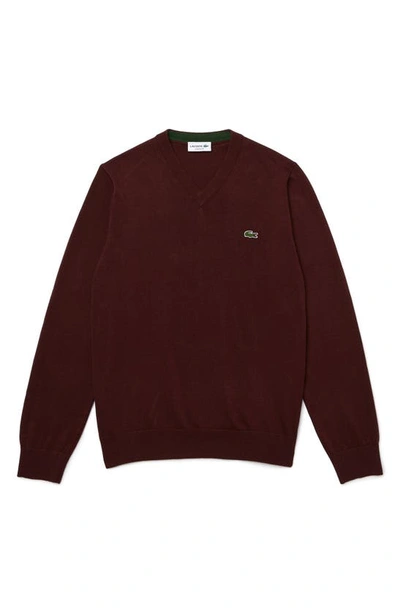 Shop Lacoste V-neck Cotton Sweater In Sxl Vine Chine