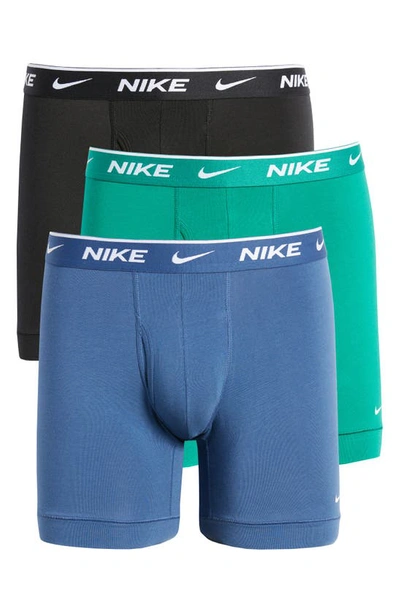 Shop Nike 3-pack Dri-fit Essential Stretch Cotton Boxer Briefs In Mystic Navy/ Malachite/ Black