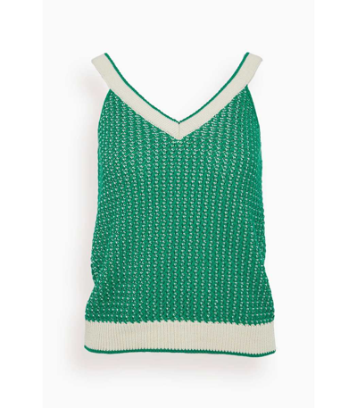 Shop Mii Margaret Knitted Cotton Top In Green