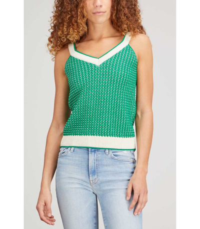 Shop Mii Margaret Knitted Cotton Top In Green