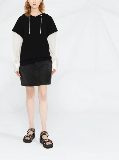 Max & Moi Two-tone Drawstring Hoodie In Black