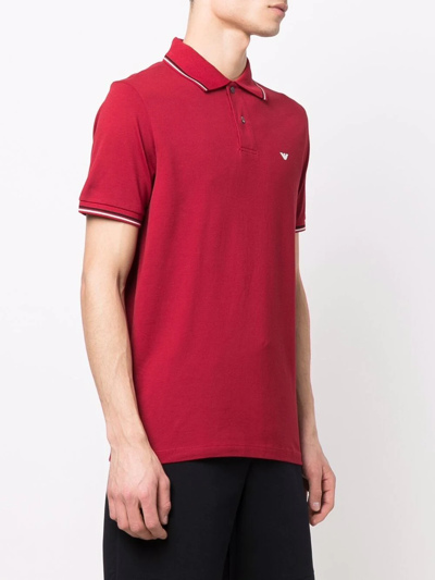 Shop Emporio Armani Logo Embroidered Polo Shirt In Red