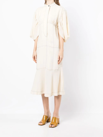 Shop Colville Highbrow Puff-sleeve Woven Dress In Nude