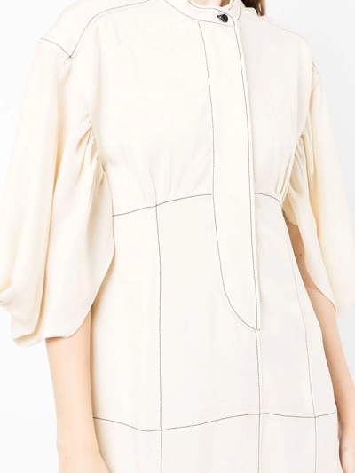 Shop Colville Highbrow Puff-sleeve Woven Dress In Nude