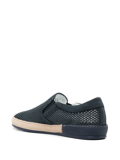 Shop Casadei Perforated Braided-sole Loafers In Blue