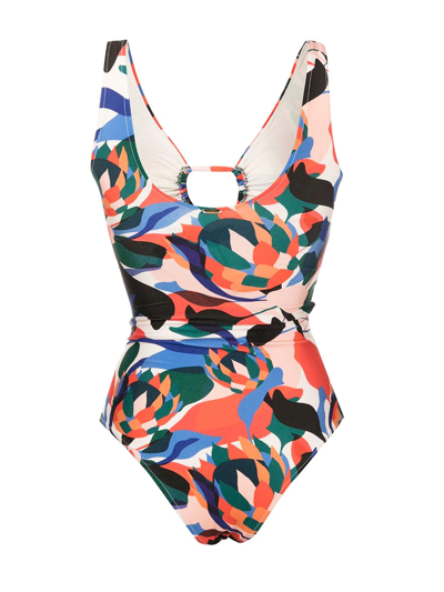 Shop Patbo Moscow Abstract-print Lace-up Swimsuit In Mehrfarbig
