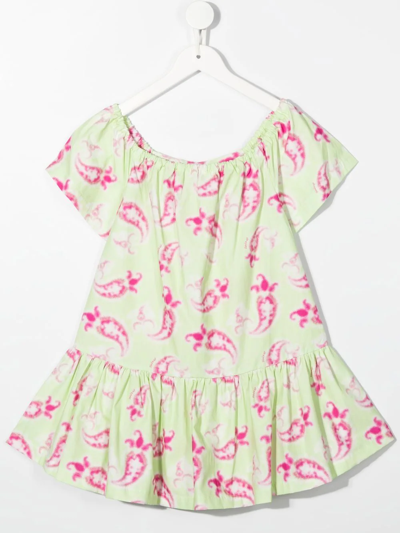 Shop Pinko Bandana-print Square-neck Dress In Green