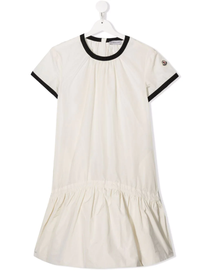 Shop Moncler Logo-patch Short-sleeve Dress In Neutrals
