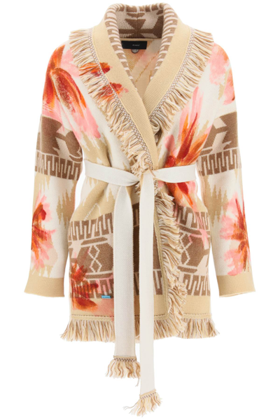 Shop Alanui Wool Desert Island Cardigan In Beige,white,red