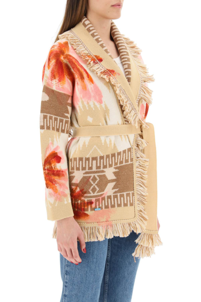 Shop Alanui Wool Desert Island Cardigan In Beige,white,red