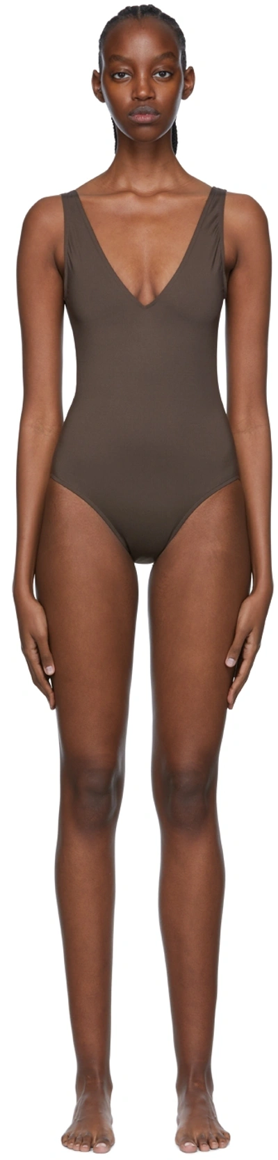 Shop Asceno Brown Comporta One-piece Swimsuit In Dusk Brown