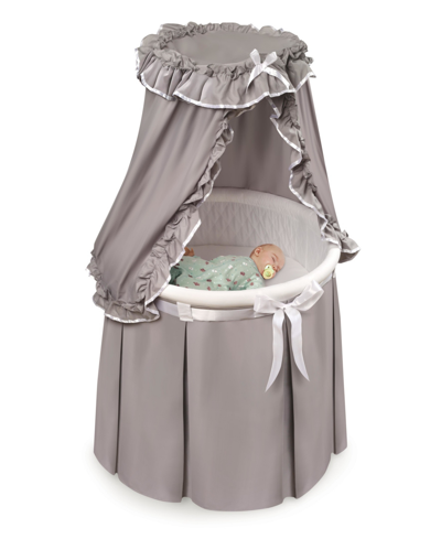 Badger Basket Empress Round Baby Bassinet With Canopy - Gray And White In Gray And White