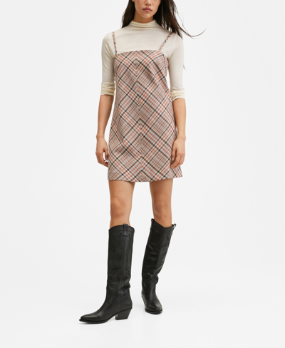 Shop Mango Women's Plaid Dress In Pastel Pink