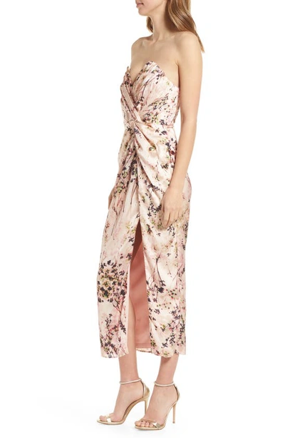 Shop Katie May Come On Home Floral Print Satin Cocktail Dress In Pink Botanical