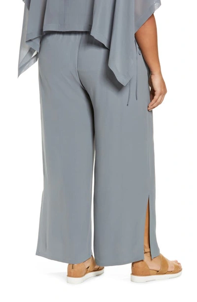 Shop Eileen Fisher Slit Silk Ankle Pants In Steel