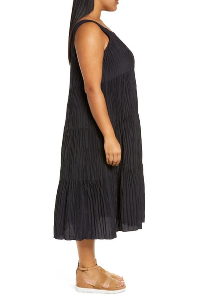 Shop Eileen Fisher Sleeveless Tiered Silk Midi Dress In Nocturne