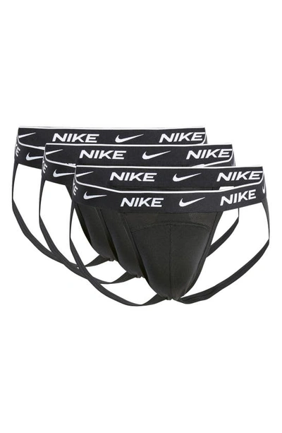 Shop Nike 3-pack Dri-fit Essential Stretch Cotton Jockstraps In Black