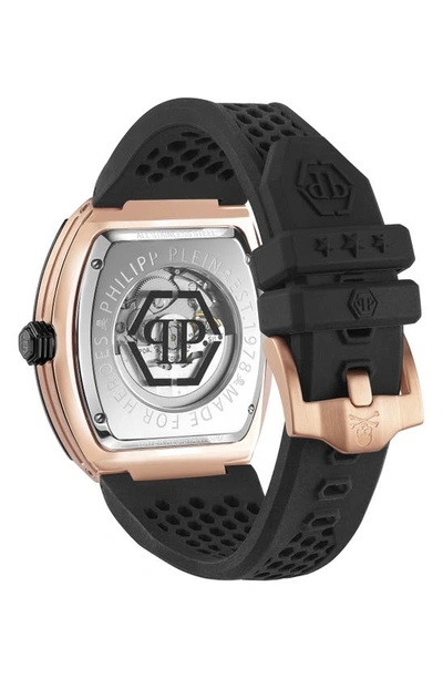 Shop Philipp Plein The $keleton Silicone Strap Watch, 44mm In Rose Gold/ Black