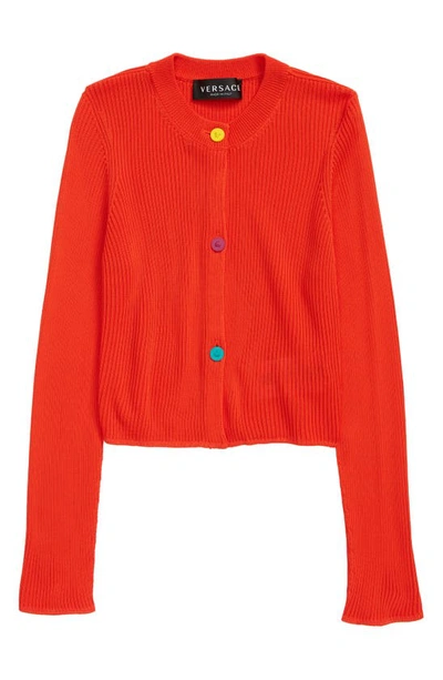 Shop Versace Kids' Medusa Button Rib Cardigan In 1o530 Orange