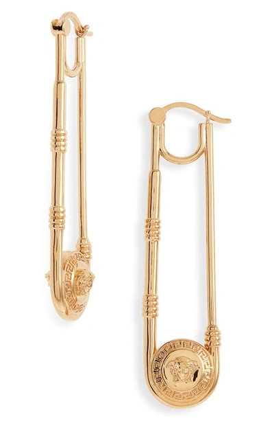 Shop Versace Safety Pin Drop Earrings In  Gold