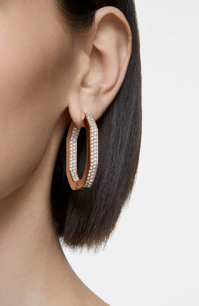 Shop Swarovski Dextera Large Pavé Hexagonal Hoop Earrings In Crystal