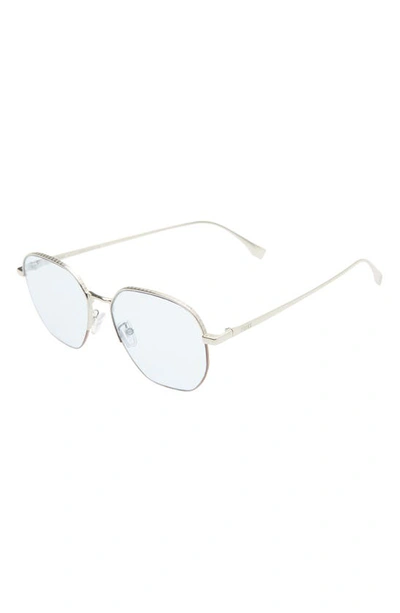 Shop Fendi The  Travel 55mm Oval Sunglasses In Shiny Palladium / Blue Mirror